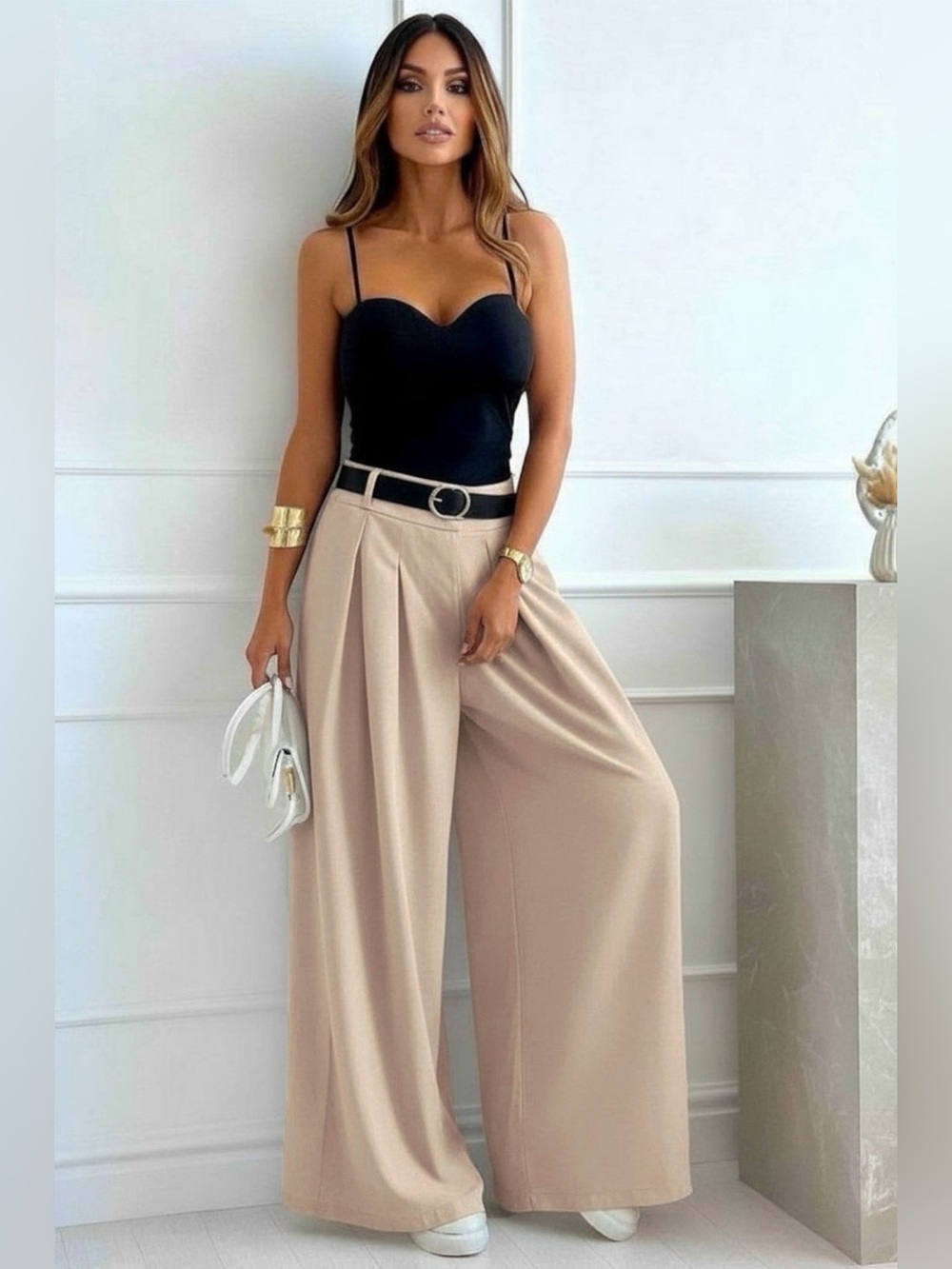 ALESSIA PALAZZO WIDE LEG BELTED TROUSERS